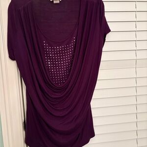 Purple Draped Front Women's Top with Stud Detail